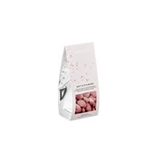 Mint & Rhubarb Let ristede spanske mandler, praliné, mørk chokolade Guayas 71 %, mynte og rabarber.